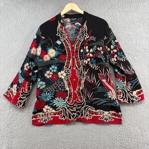 Citron Santa Monica Silk Blouse Medium – Floral Asian Inspired Button Front Top